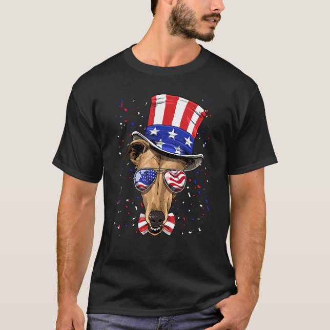 T-shirt 4th of July Patriotic Greyhound USA American Flag  (Devant)
