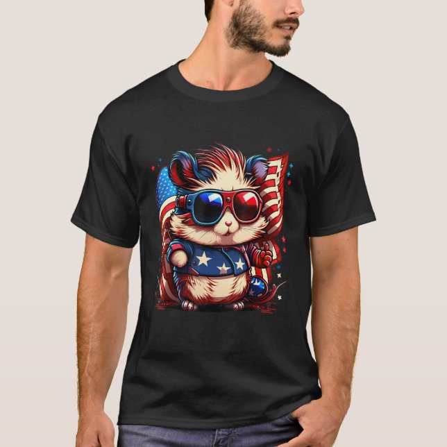 T-shirt 4th of July Patriotic Hamster US Flag (Devant)