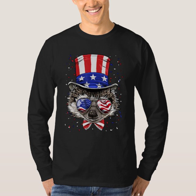 T-shirt 4th of July Patriotic Hedgehog Wearing USA Flag Su (Devant)
