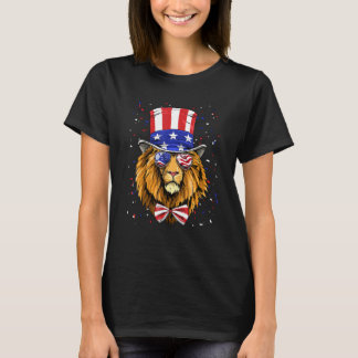 T-shirt 4th of July Patriotic Lion USA Flag Independence L