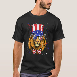 T-shirt 4th of July Patriotic Lion USA Flag Independence L
