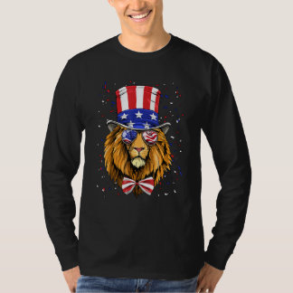 T-shirt 4th of July Patriotic Lion USA Flag Independence L