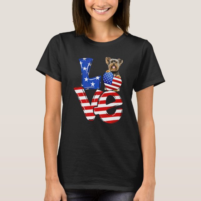 T-shirt 4th Of July Patriotic Love Yorkshire Terrier Ameri (Devant)