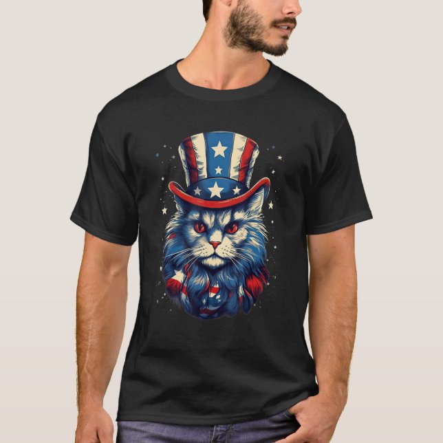 T-shirt 4th Of July Patriotic Norwegian Forest Cat (Devant)