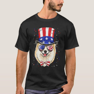 T-shirt 4th of July Patriotic Pomeranian Merica USA Flag D