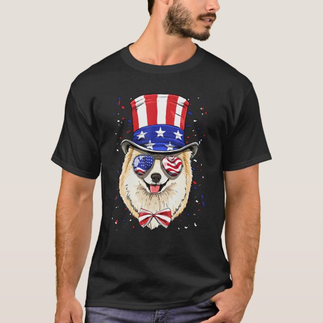 T-shirt 4th of July Patriotic Pomeranian Merica USA Flag D (Devant)