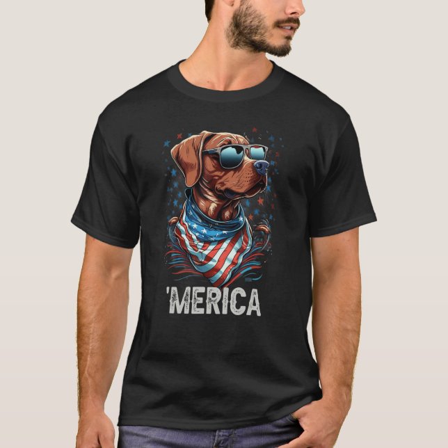 T-shirt 4th of July Patriotic Rhodesian Ridgeback Dog Meri (Devant)