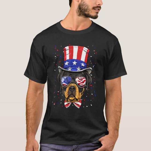 T-shirt 4th of July Patriotic Rottweiler American USA Flag (Devant)