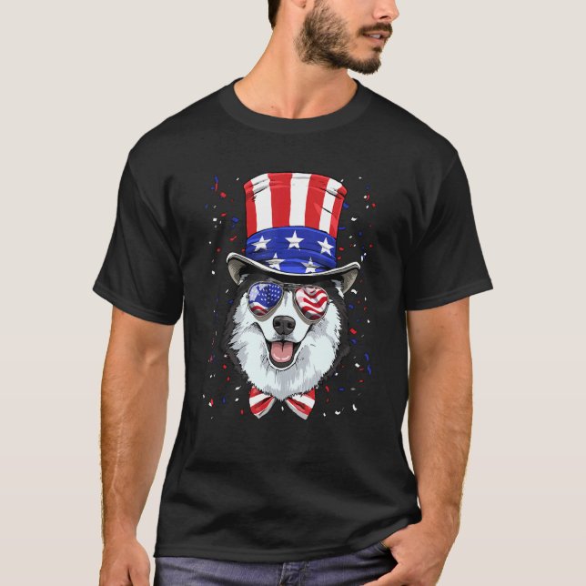 T-shirt 4th of July Patriotic Siberian Husky American USA  (Devant)