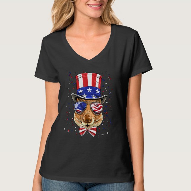 T-shirt 4th of July Patriotic Squirrel American USA Flag R (Devant)