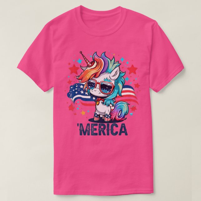 T-shirt 4th of July Patriotic Unicorn Merica  (Design devant)