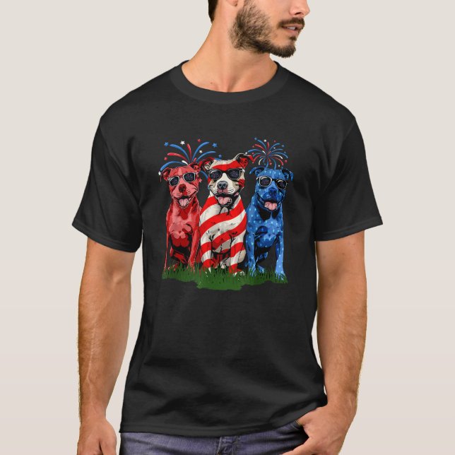 T-shirt 4th Of July Pitbull Patriotic American Flag Red Wh (Devant)