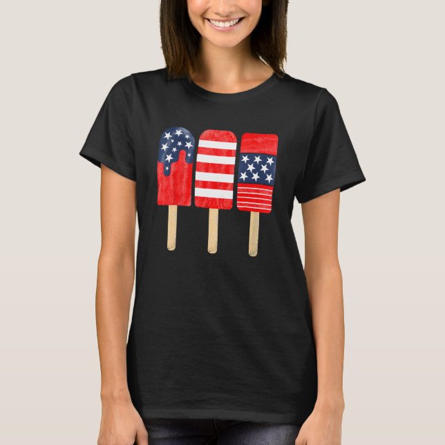 T-shirt 4th of July Popsicle Red White Blue American Flag  (Devant)