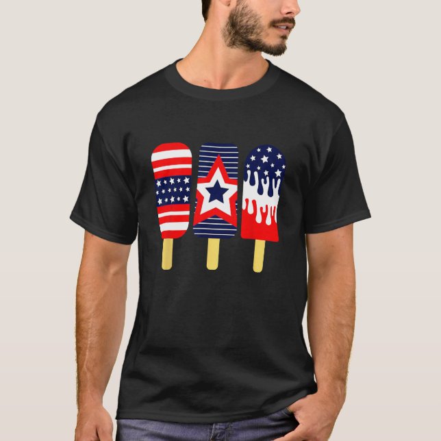 T-shirt 4th of July Popsicle Red White Blue American Flag  (Devant)