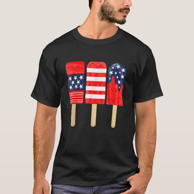 T-shirt 4th of July Popsicle Red White Blue American Flag  (Devant)