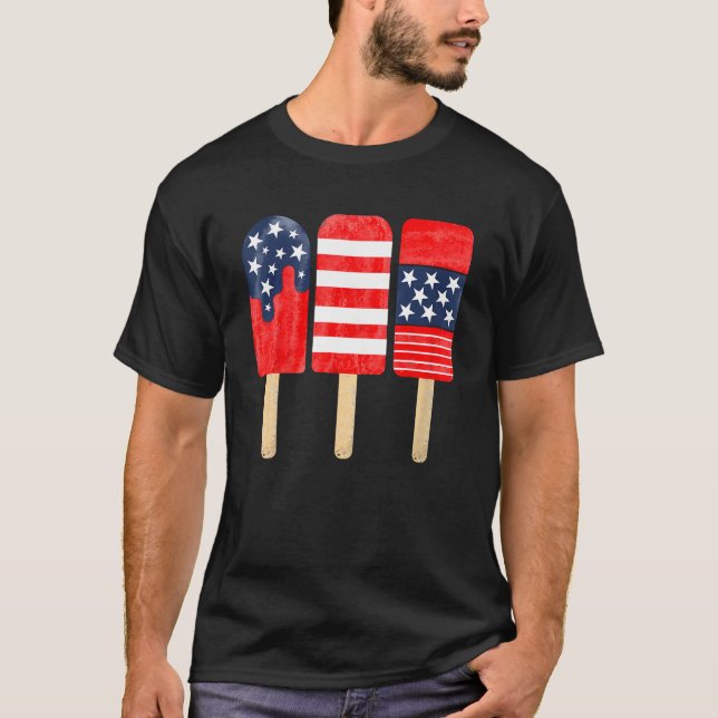 T-shirt 4th of July Popsicle Red White Blue American Flag  (Devant)