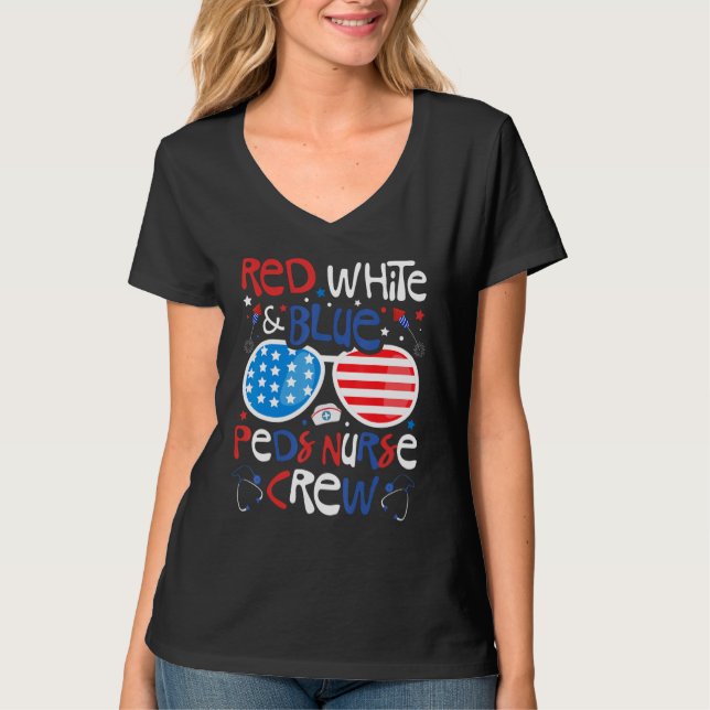 T-shirt 4th of July Red White & Blue PEDS Nurse Crew Patri (Devant)