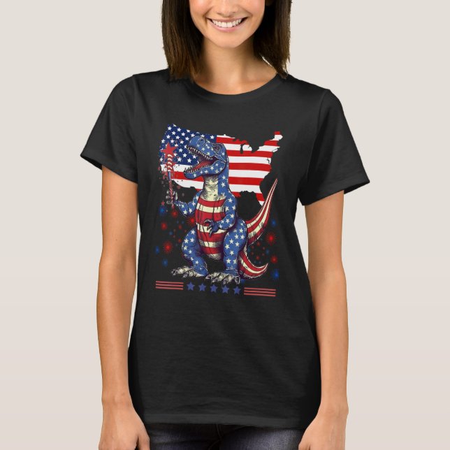 T-shirt 4th Of July Rex Dino Trex Dinosaur Amerisaurus Pat (Devant)