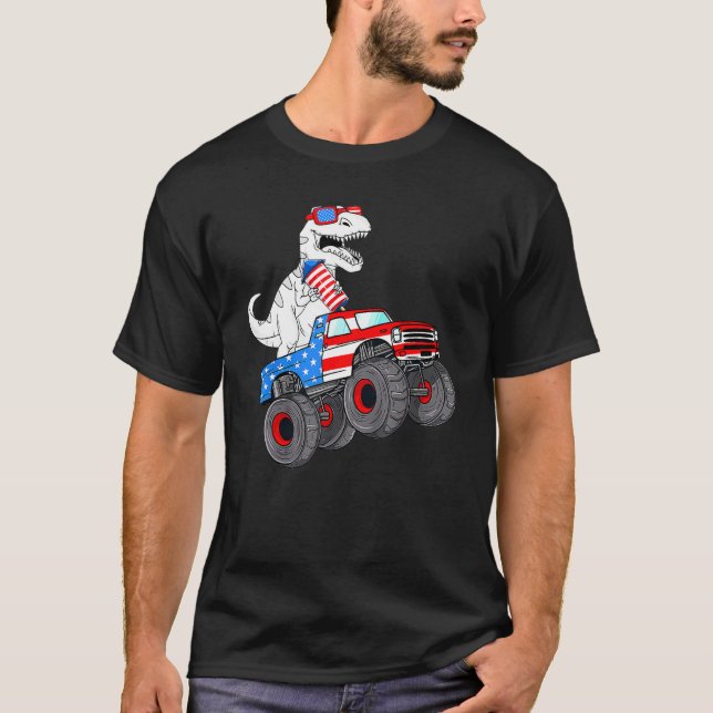 T-shirt 4th Of July Rex Dino Trex Dinosaur Monster Truck F (Devant)