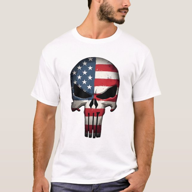 T-shirt 4th Of July Shirt For Women Men American Flag Skul (Devant)