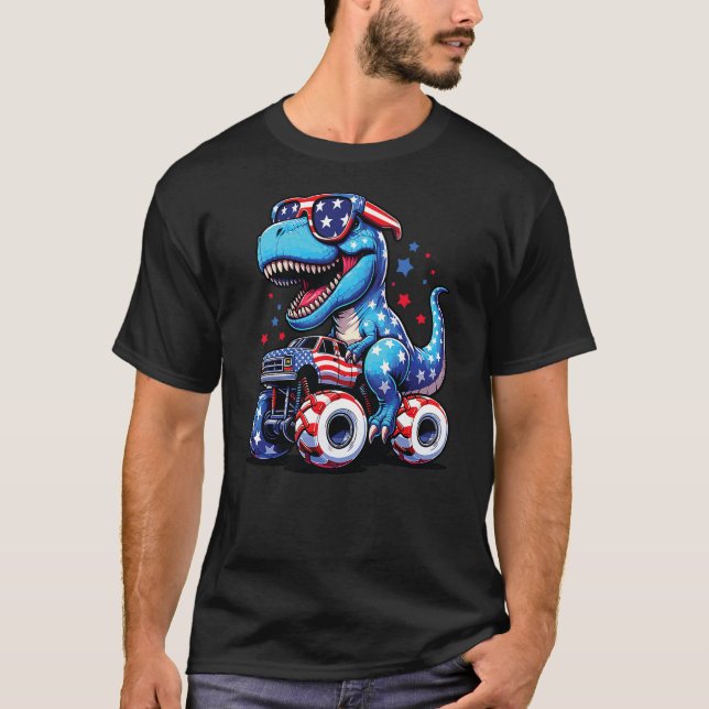 T-shirt 4th Of July T Rex Dino Trex Dinosaur Monster Truck (Devant)