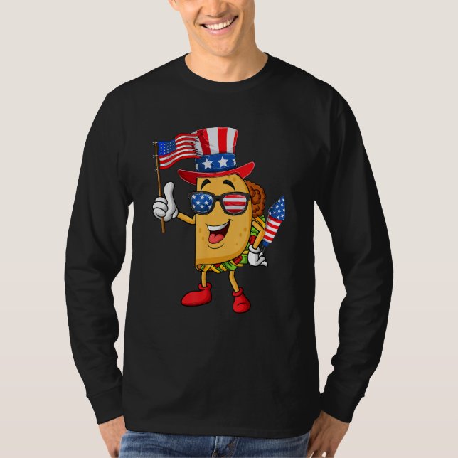 T-shirt 4th Of July Taco Sunglasses American Flag Firework (Devant)