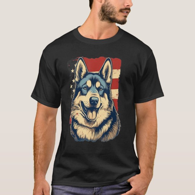 T-shirt 4th Of July US Flag Akita Dog (Devant)
