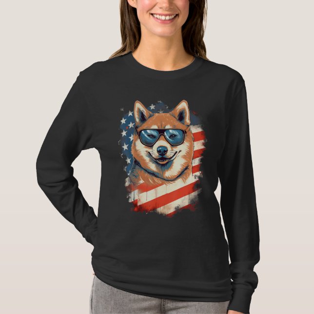 T-shirt 4th Of July US Flag Akita Dog 2 (Devant)