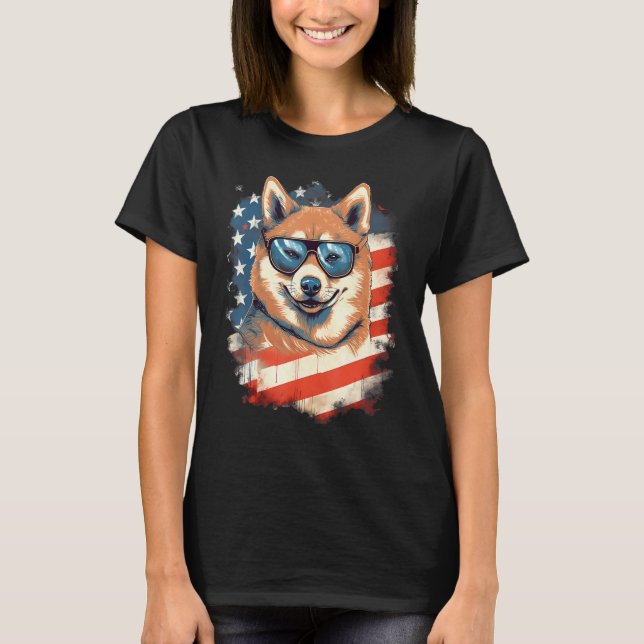 T-shirt 4th Of July US Flag Akita Dog 2 (Devant)