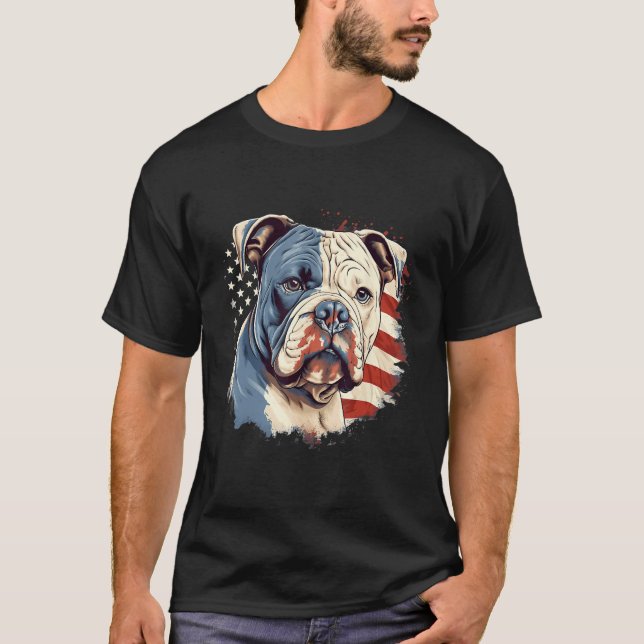 T-shirt 4th Of July US Flag American Bully Dog (Devant)