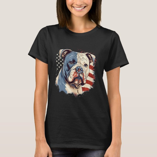 T-shirt 4th Of July US Flag American Bully Dog (Devant)