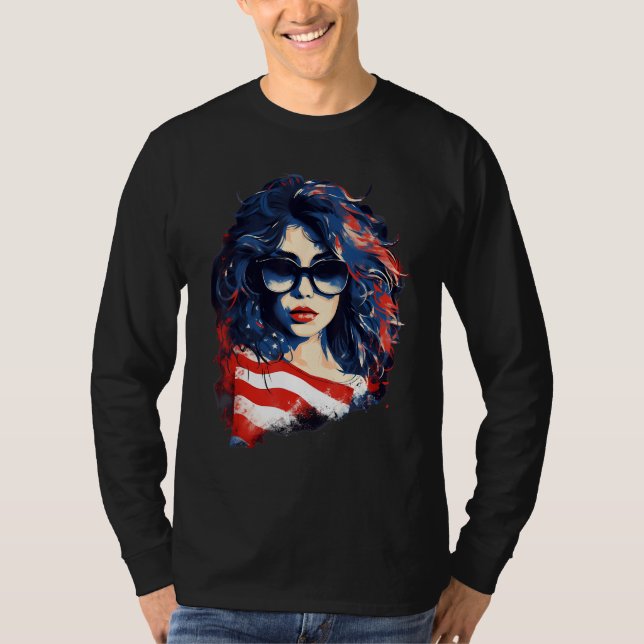 T-shirt 4th Of July US Flag American Girl (Devant)