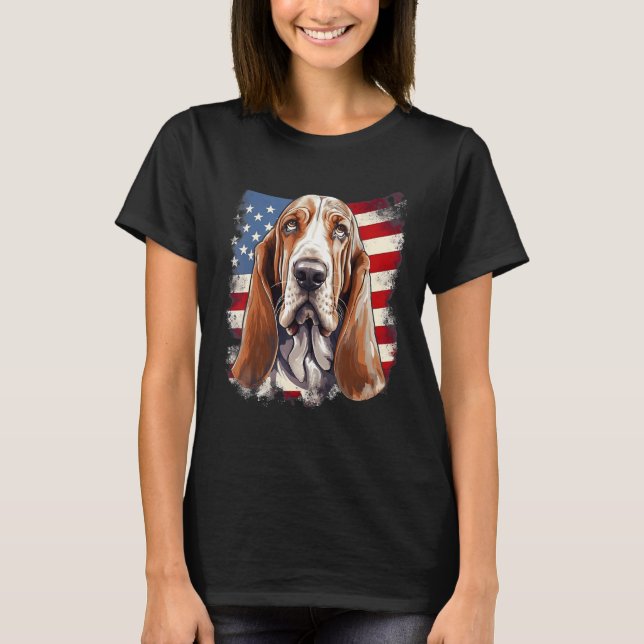 T-shirt 4th Of July US Flag Basset Hound Dog (Devant)