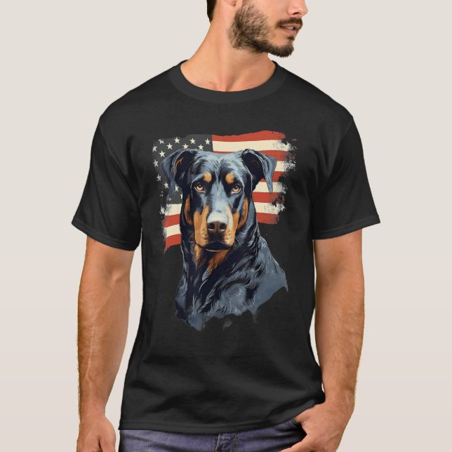 T-shirt 4th Of July US Flag Beauceron Dog (Devant)