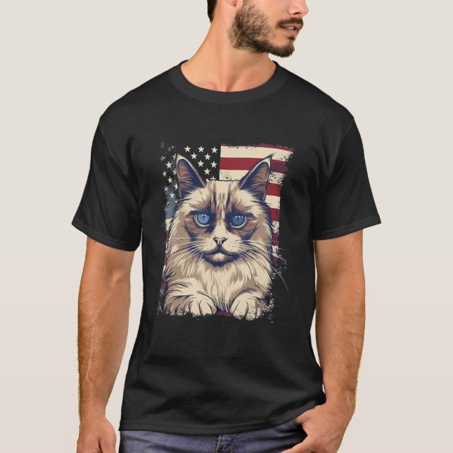 T-shirt 4th Of July US Flag Birman Cat (Devant)