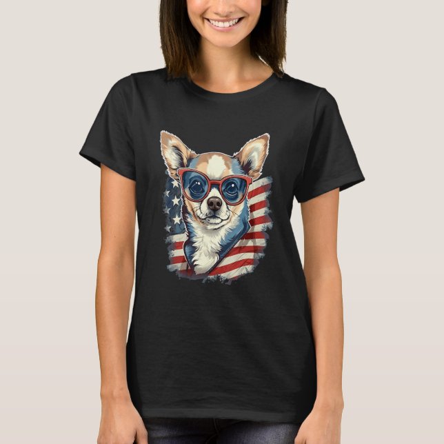 T-shirt 4th Of July US Flag Chihuahua Dog 1 (Devant)