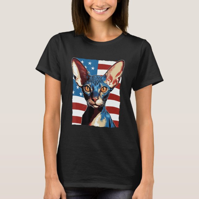 T-shirt 4th Of July US Flag Cornish Rex Cat 1 (Devant)