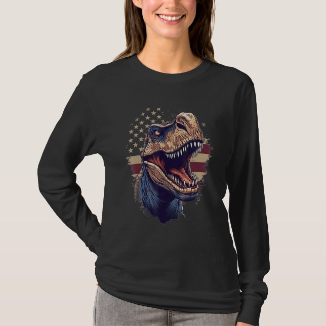 T-shirt 4th Of July US Flag Dinosaur 1 (Devant)