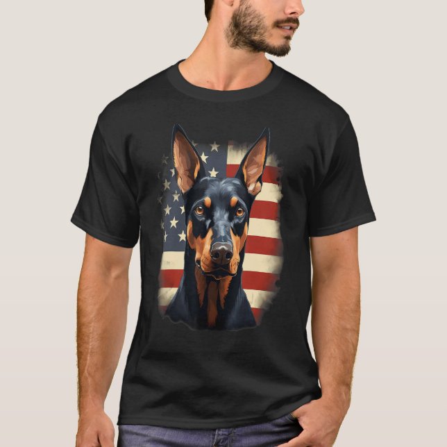 T-shirt 4th Of July US Flag Doberman Pinscher Dog (Devant)