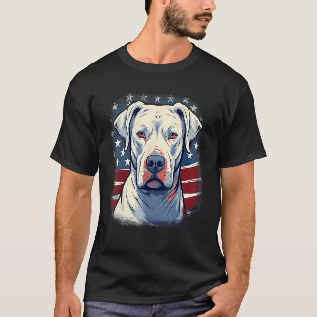 T-shirt 4th Of July US Flag Dogo Argentino Dog (Devant)