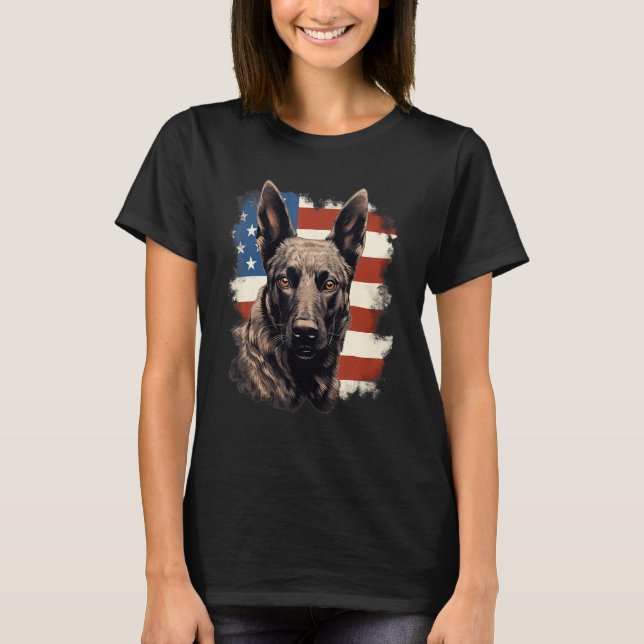 T-shirt 4th Of July US Flag Dutch Shepherd Dog 1 (Devant)