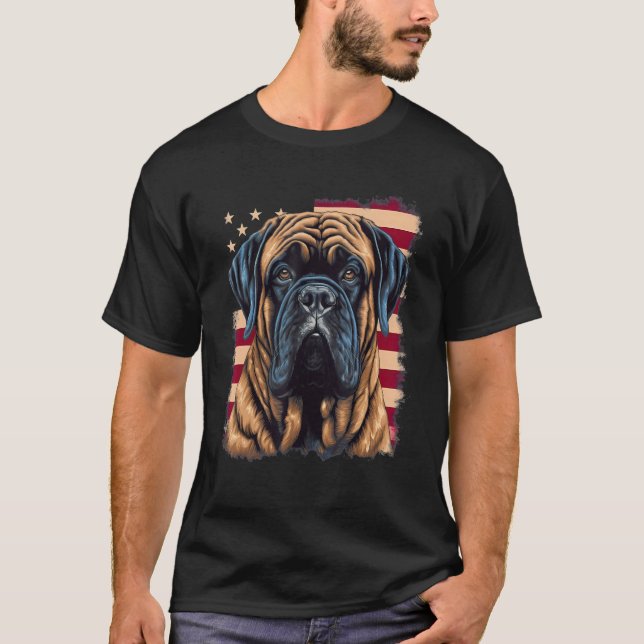 T-shirt 4th Of July US Flag English Mastiff Dog (Devant)