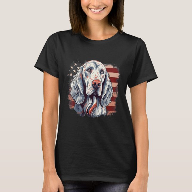 T-shirt 4th Of July US Flag English Setter Dog (Devant)