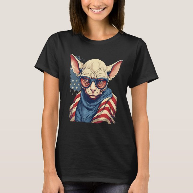 T-shirt 4th Of July US Flag Hairless Sphinx Cat 1 (Devant)