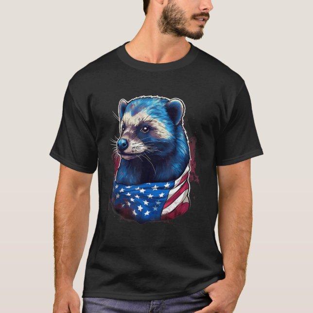 T-shirt 4th Of July US Flag Honey Badger (Devant)