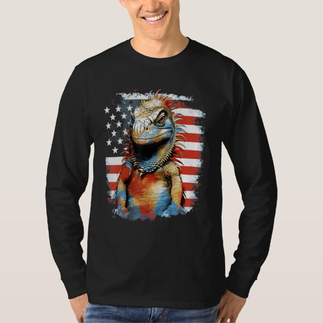 T-shirt 4th Of July US Flag Iguana (Devant)