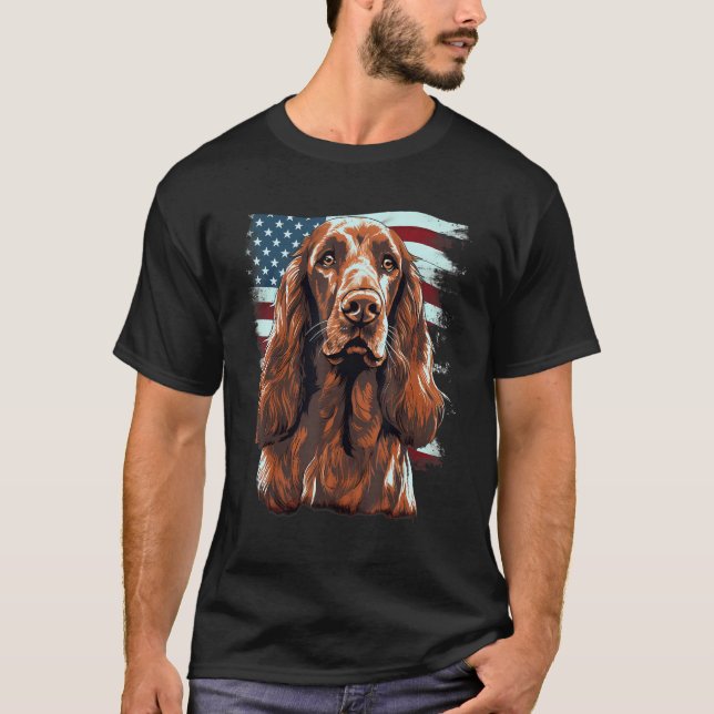 T-shirt 4th Of July US Flag Irish Setter Dog 1 (Devant)