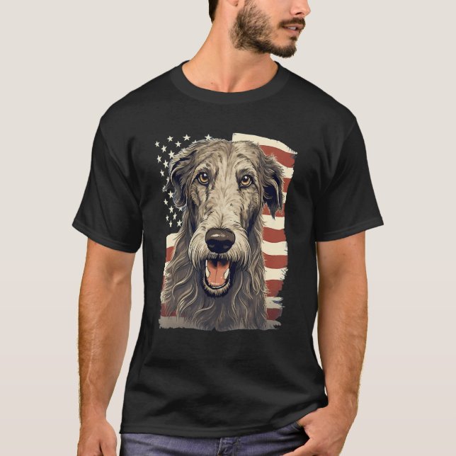 T-shirt 4th Of July US Flag Irish Wolfhound Dog 1 (Devant)