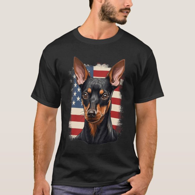 T-shirt 4th Of July US Flag Miniature Pinscher Dog 1 (Devant)