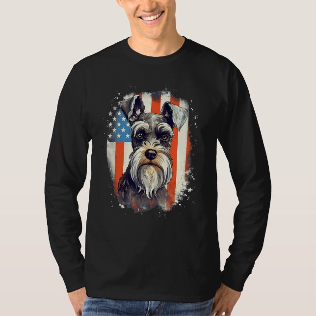 T-shirt 4th Of July US Flag Miniature Schnauzer Dog 3 (Devant)